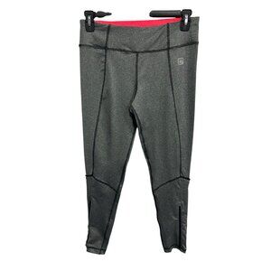 Apana Gray Capri Leggings Zippered Ankles Pink Liner Size Large Yoga Athleisure